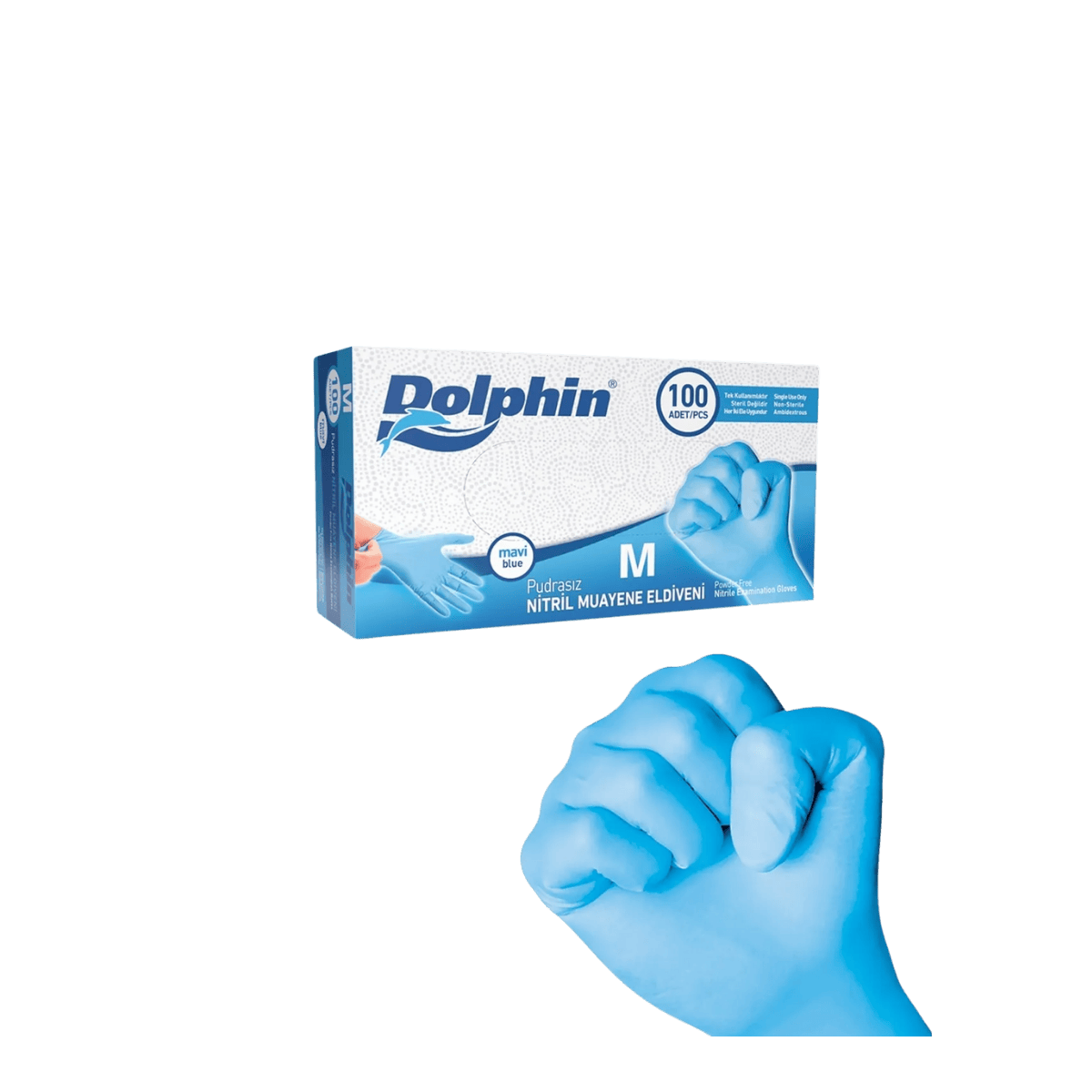 DOLPHİN NİTRİL MUAYENE ELDİVENİ PUDRASIZ MAVİ (M)