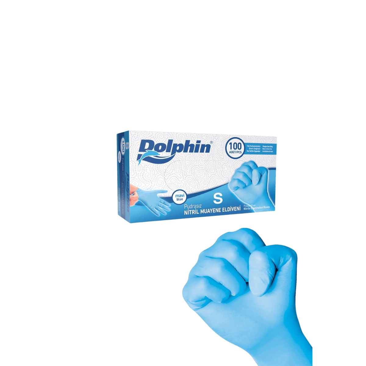 DOLPHİN NİTRİL MUAYENE ELDİVENİ PUDRASIZ MAVİ (S)